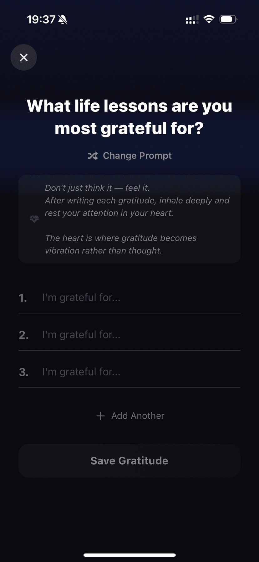 Gratitude journal screen
