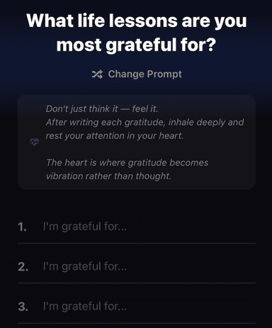 Gratitude journal screen